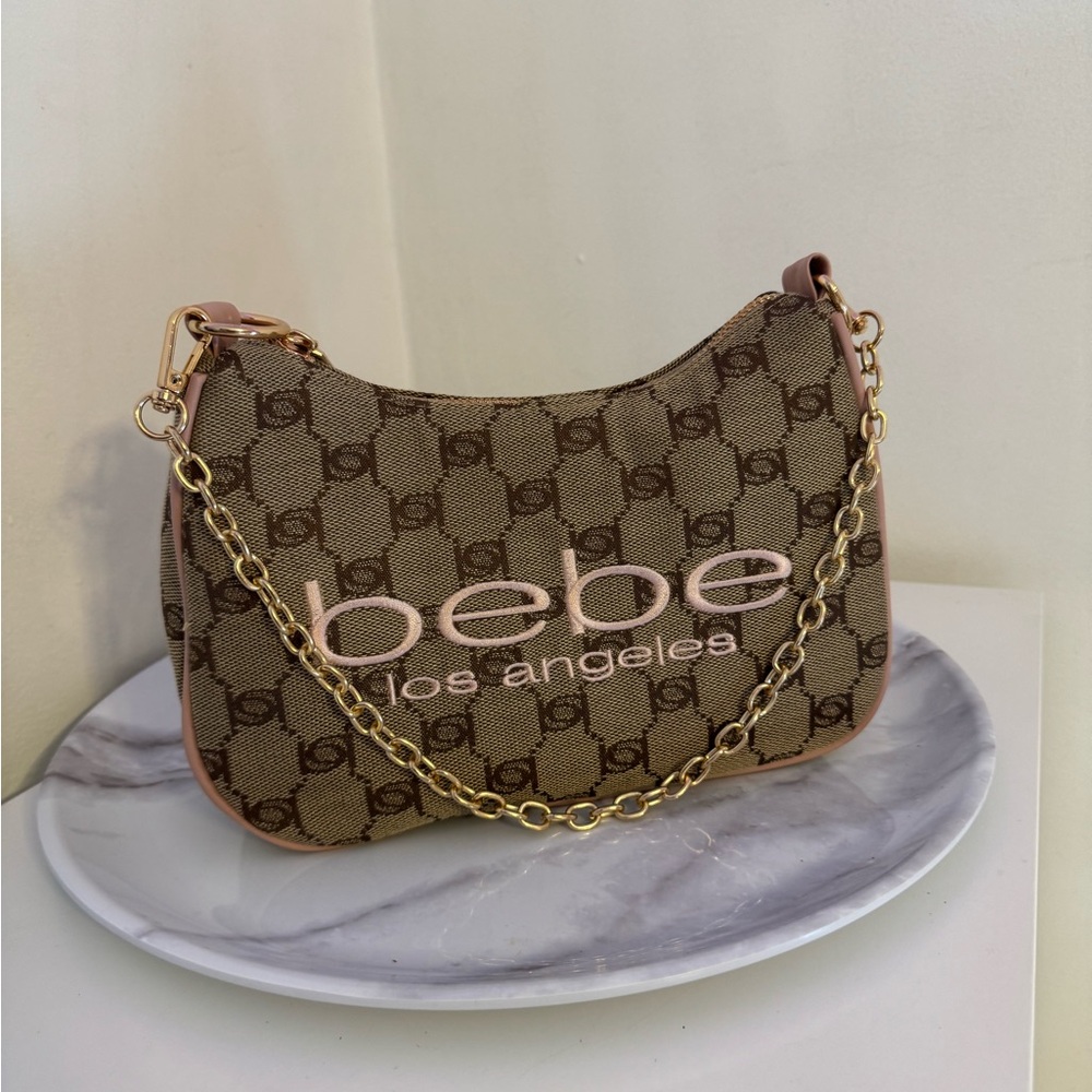 Brown & Pink Bebe Hang Bag NWOT